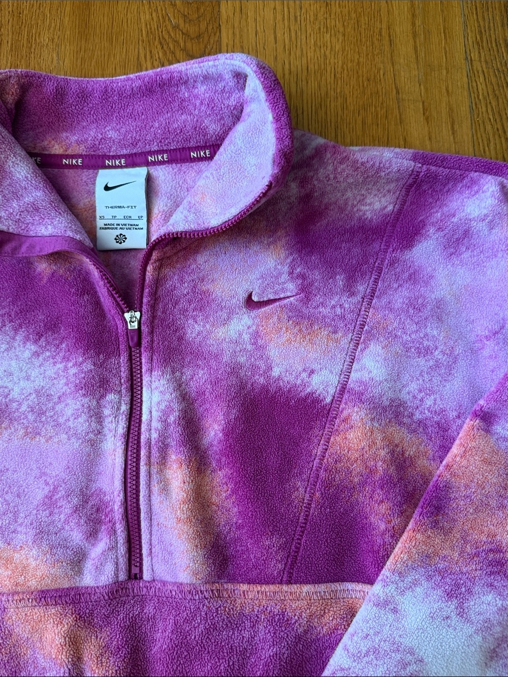 Nike Therma-FIT Oversized Half Zip Fleece Pullover Sweatshirt Pocket Pink Sz XS - Picture 4 of 12